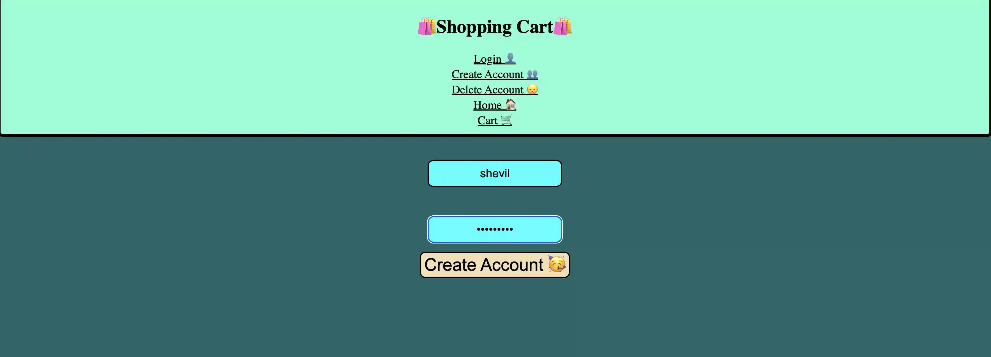 Screenshot of Shopping Cart
