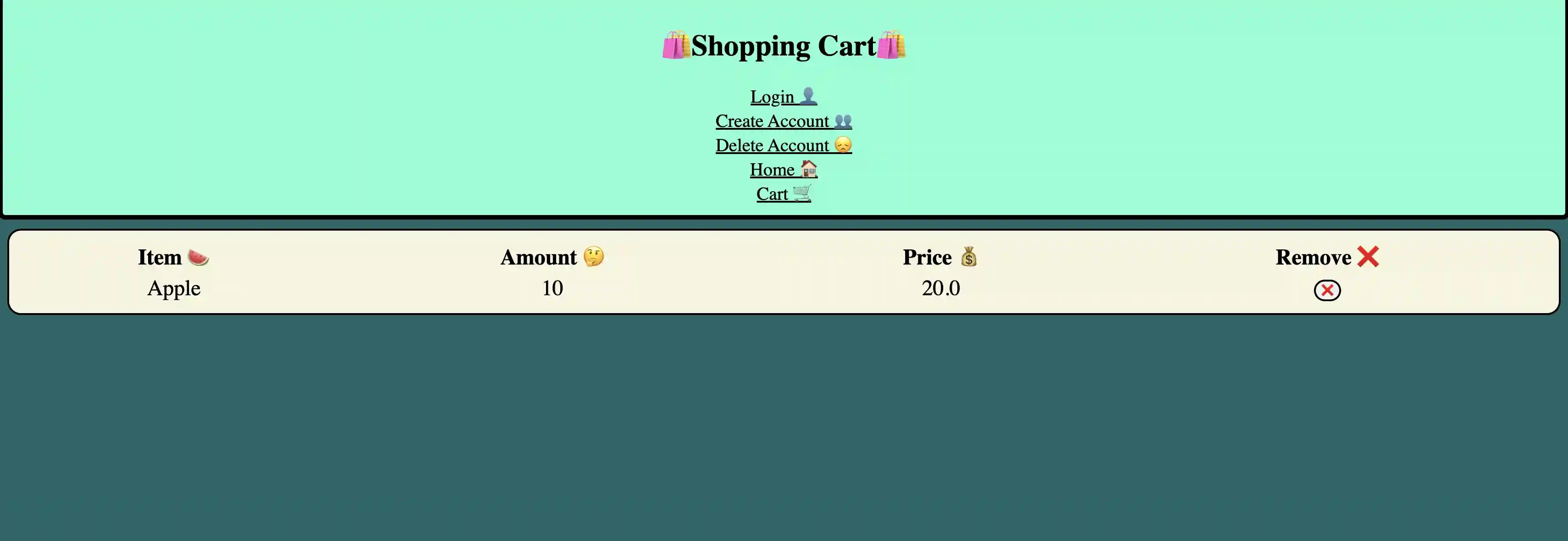 Screenshot of Shopping Cart