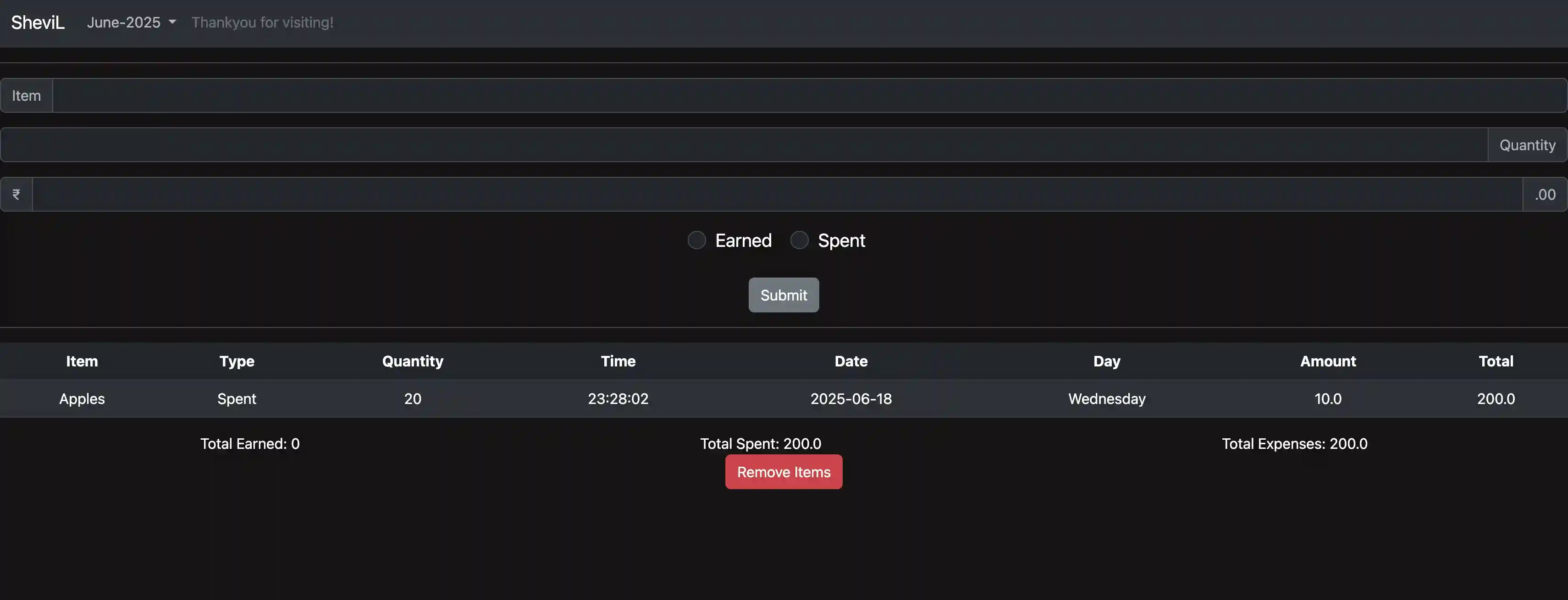 Screenshot of Expenses Tracker