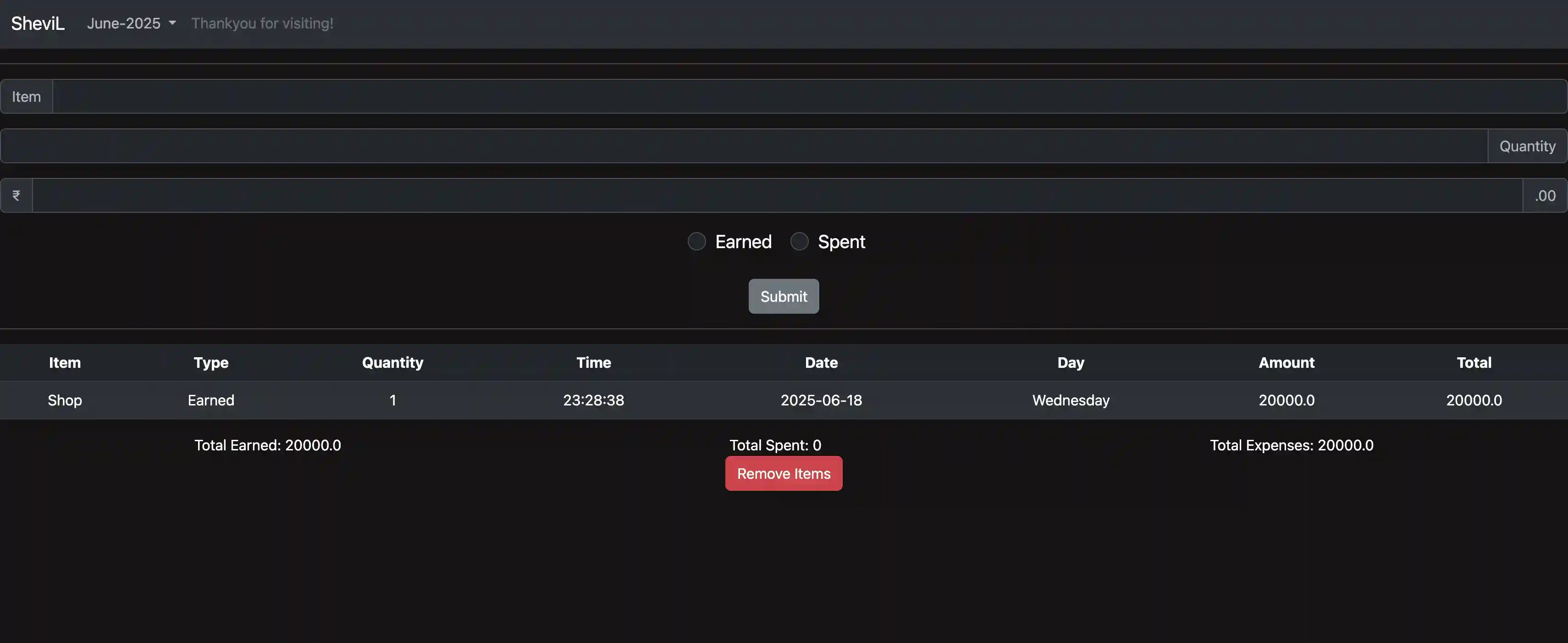 Screenshot of Expenses Tracker