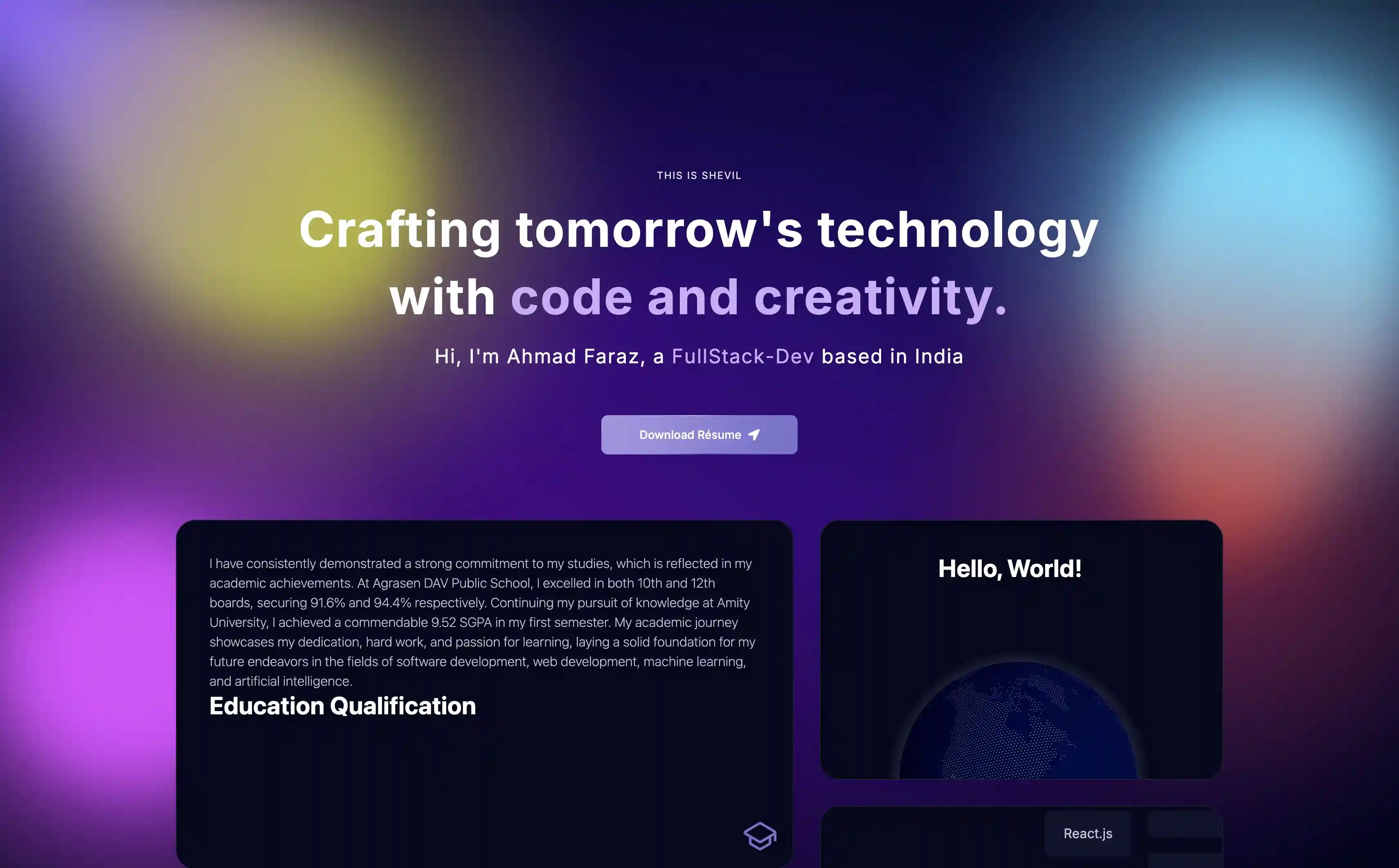 Screenshot of Portfolio Website