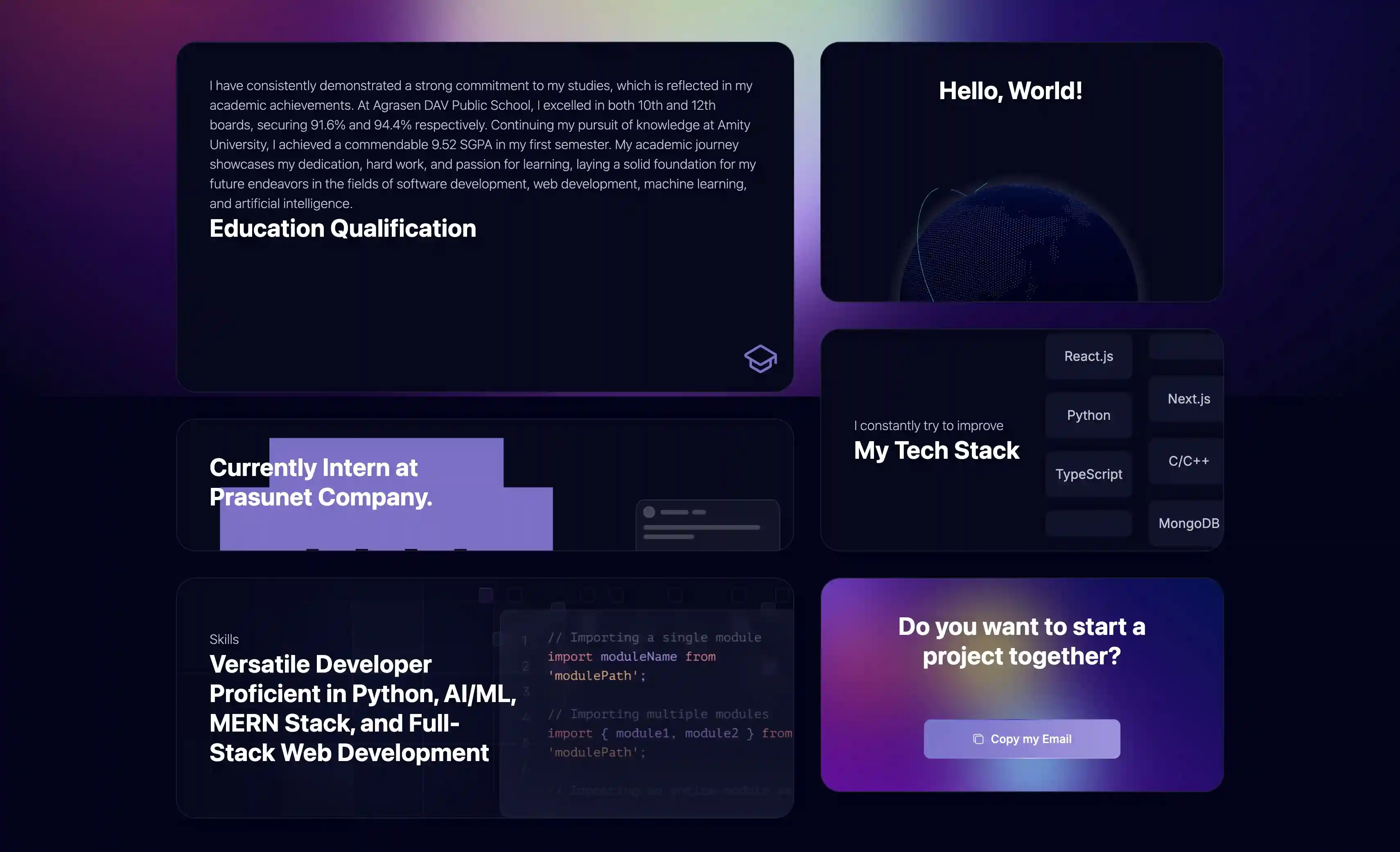 Screenshot of Portfolio Website
