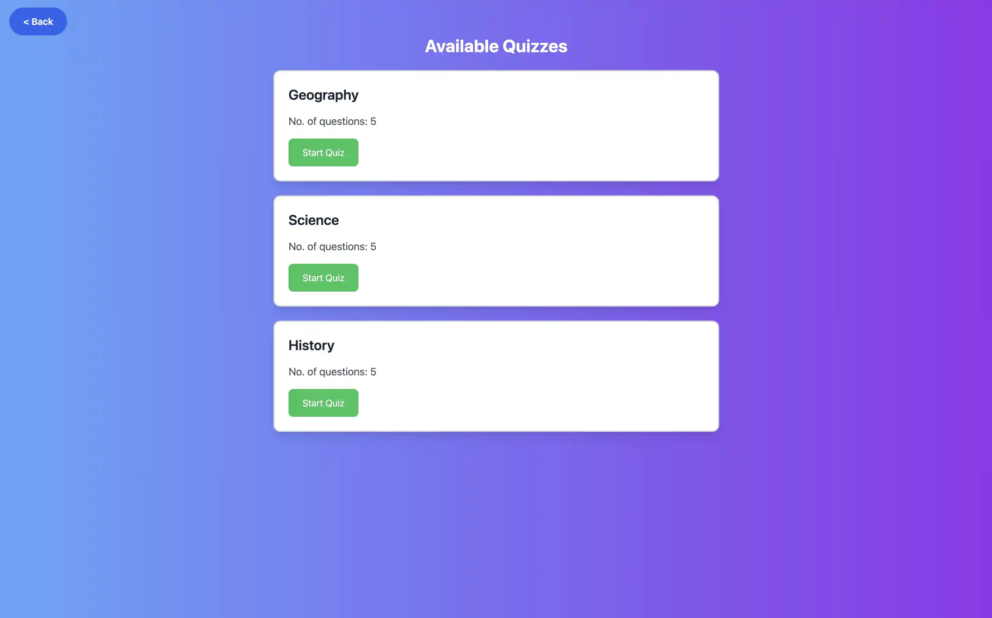 Screenshot of Quizinx