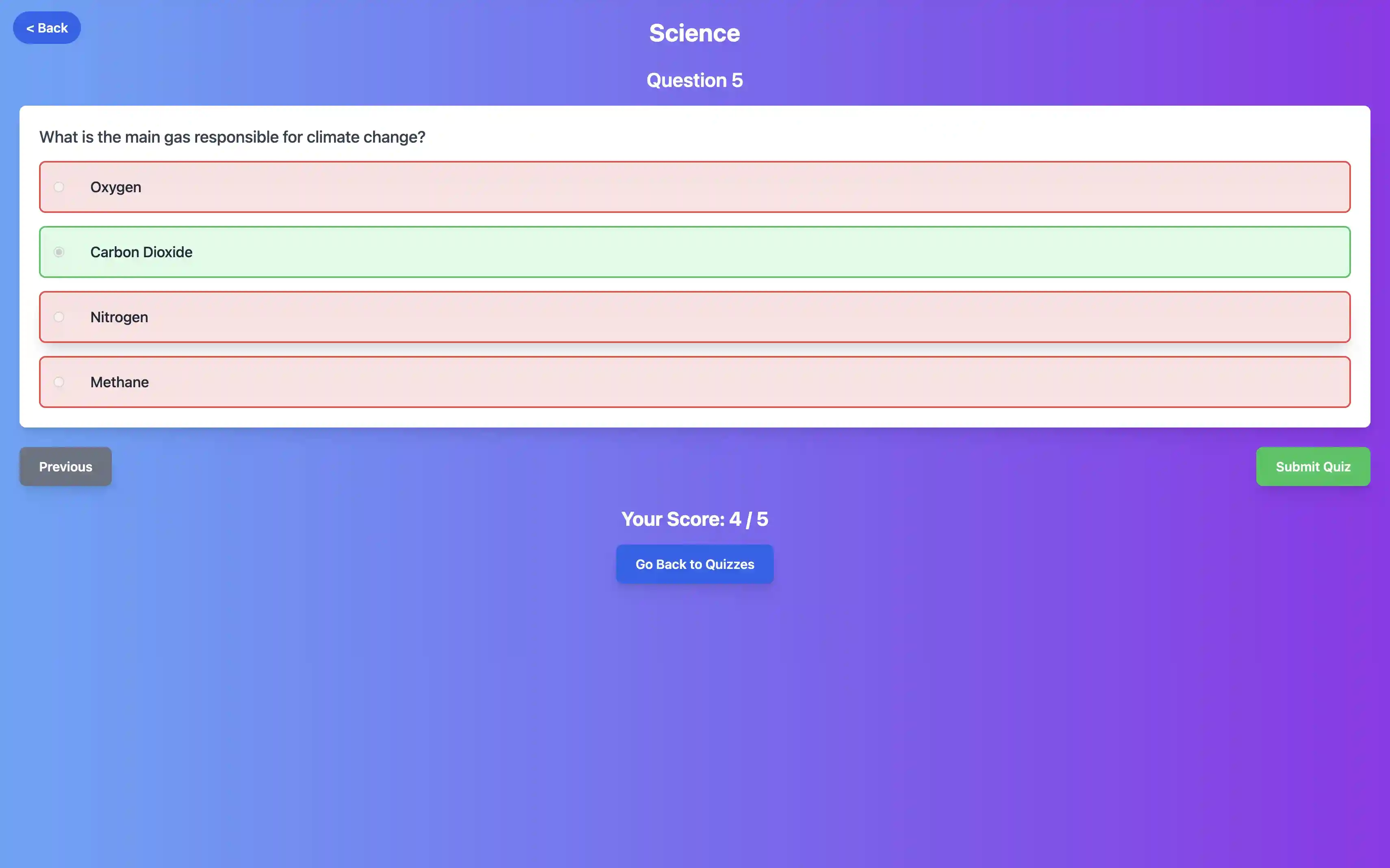 Screenshot of Quizinx